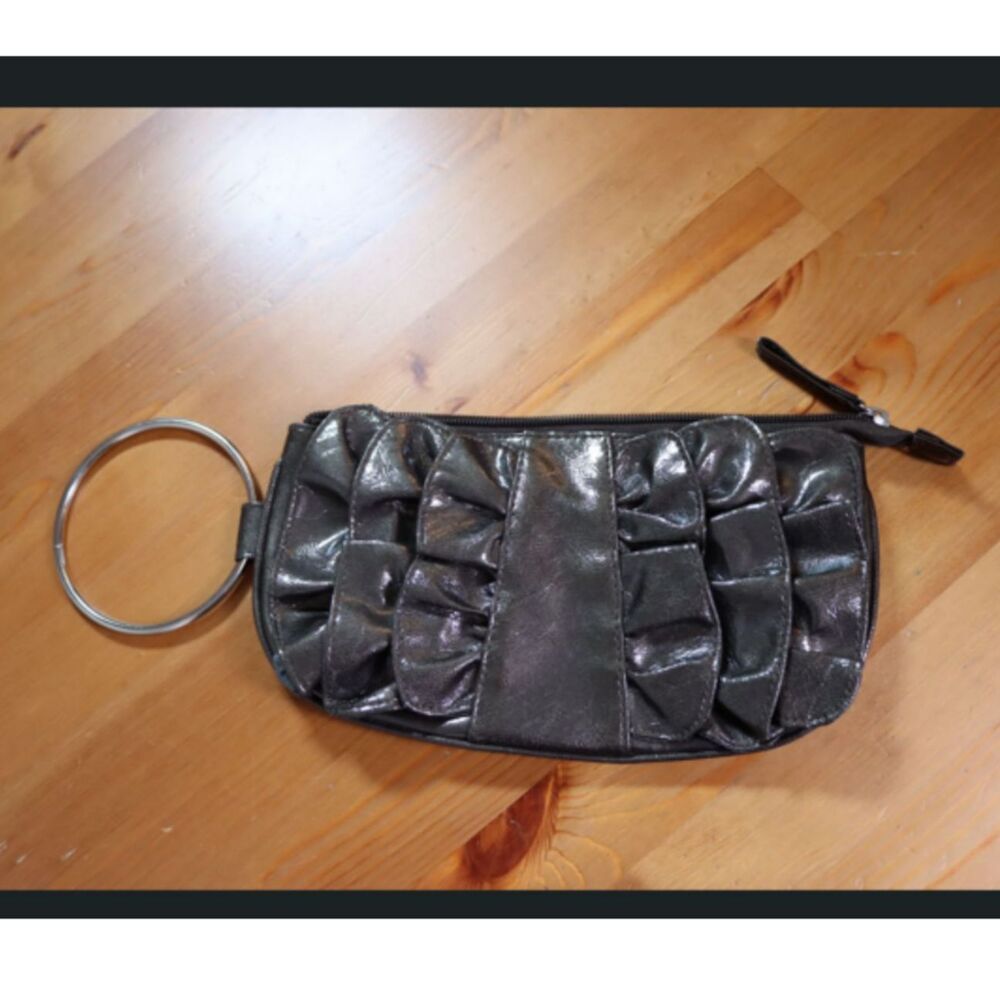 Y2K Ruffle Ring Clutch Wallet Shiny Statement Bag Oversized Metal Handle